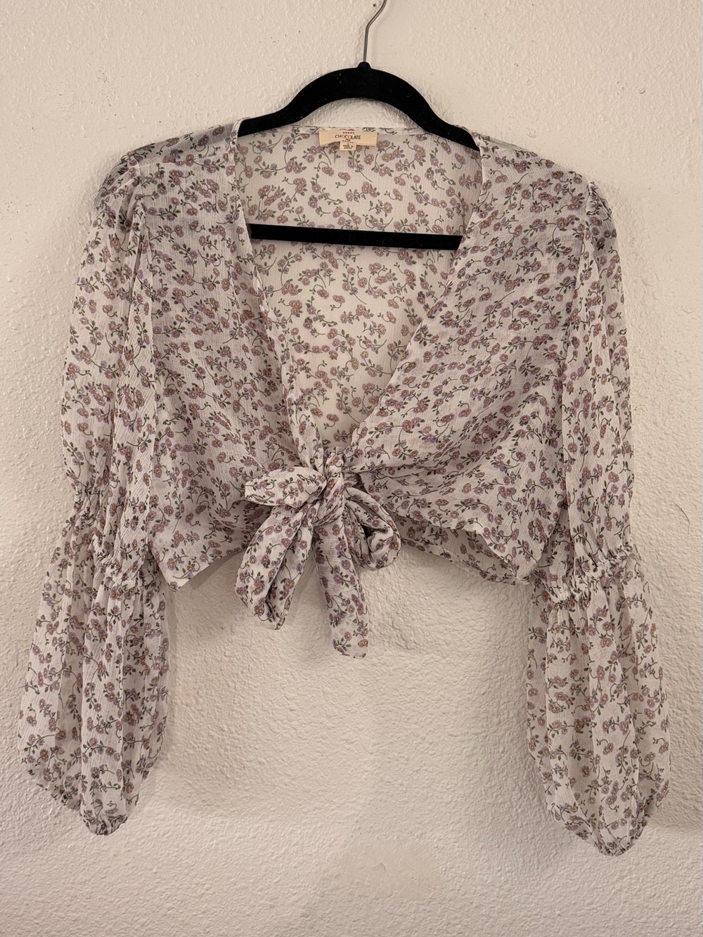 Tie-Front Floral Crop Blouse